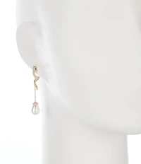 Cezanne Crystal CZ Swirl Metal Pearl Teardrop Linear Earrings