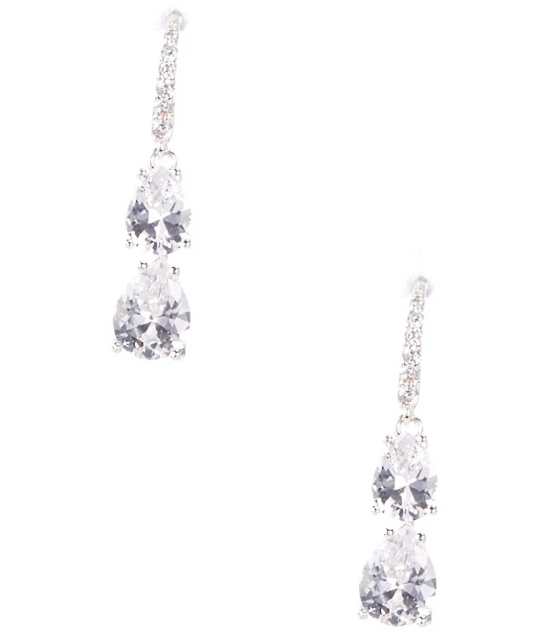 Cezanne Crystal CZ Teardrop Double Stone Drop Earrings