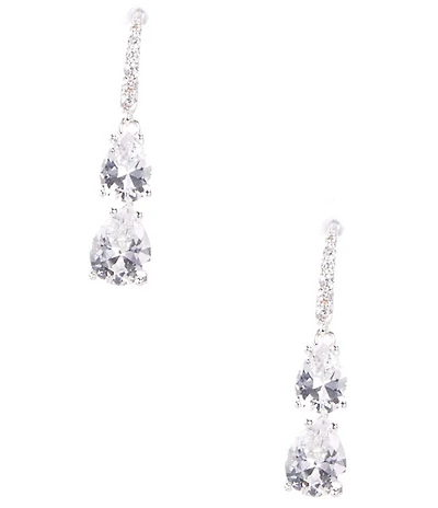 Cezanne Crystal CZ Teardrop Double Stone Drop Earrings