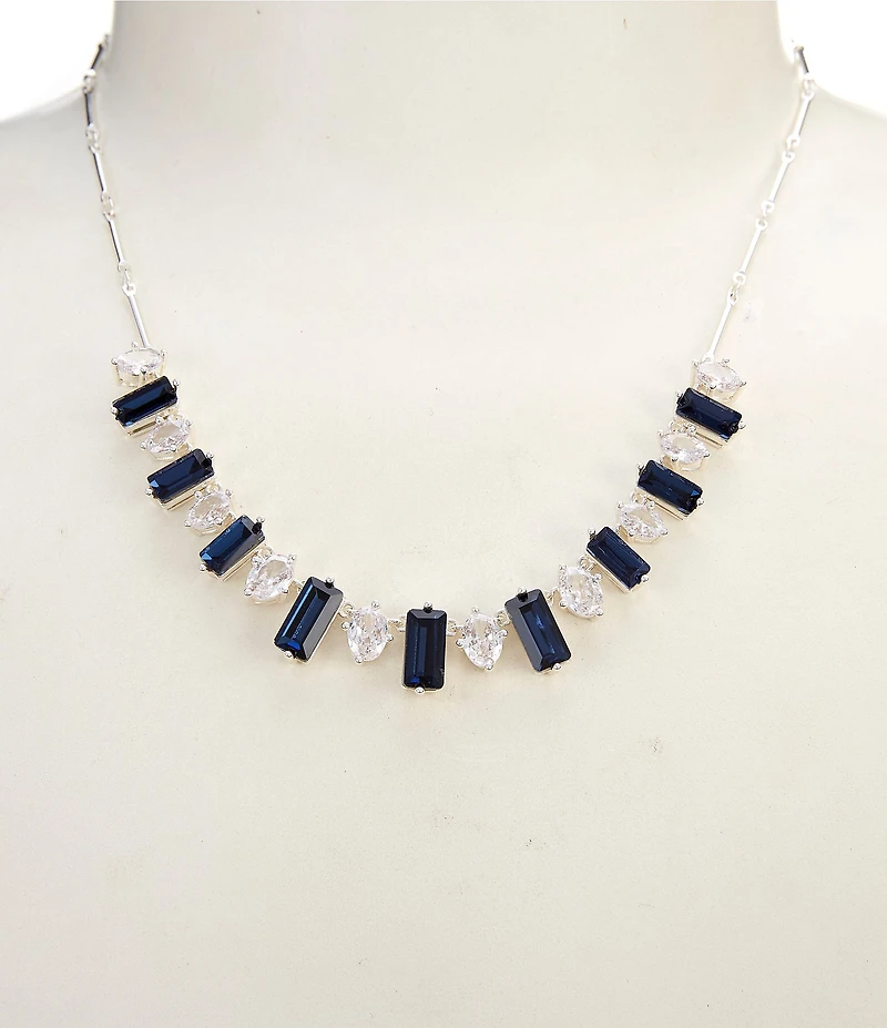 Cezanne Crystal Oval & Montana Rectangle Stone Frontal Collar Necklace