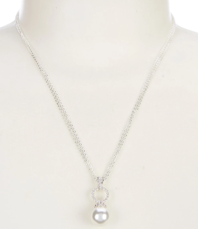 Cezanne Crystal Pave Bail Pearl Drop Double Short Pendant Necklace