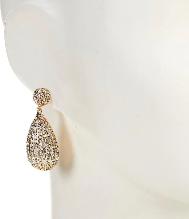 Cezanne Crystal Pave Domed Metal Teardrop Drop Earrings