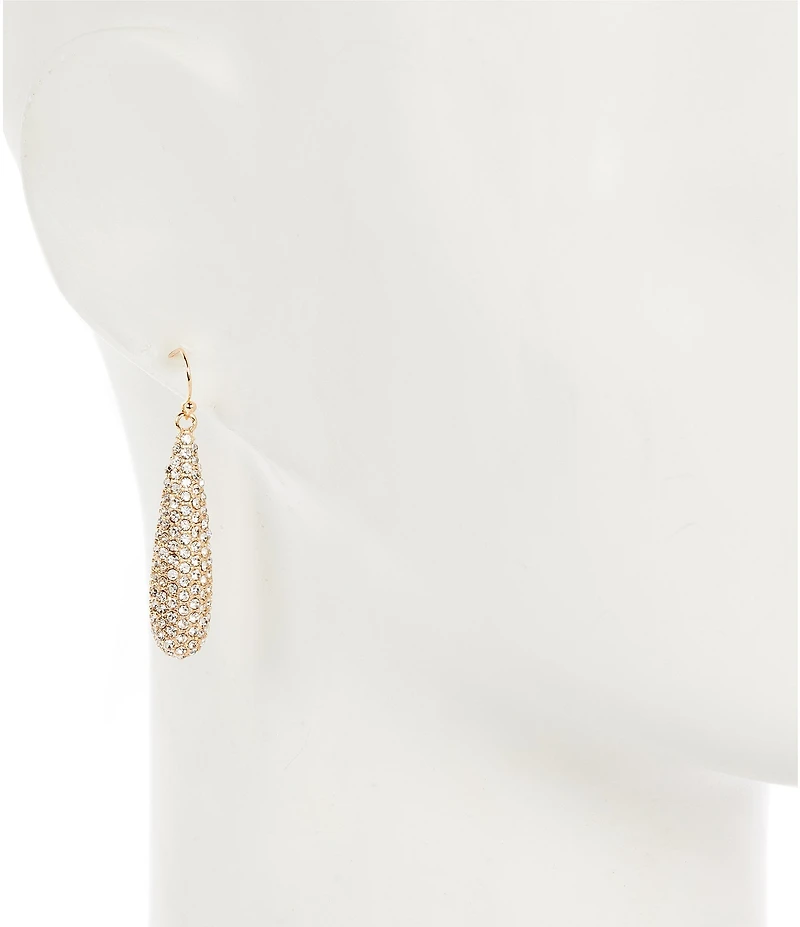 Cezanne Crystal Pave Domed Tapered Oval Metal Drop Earrings