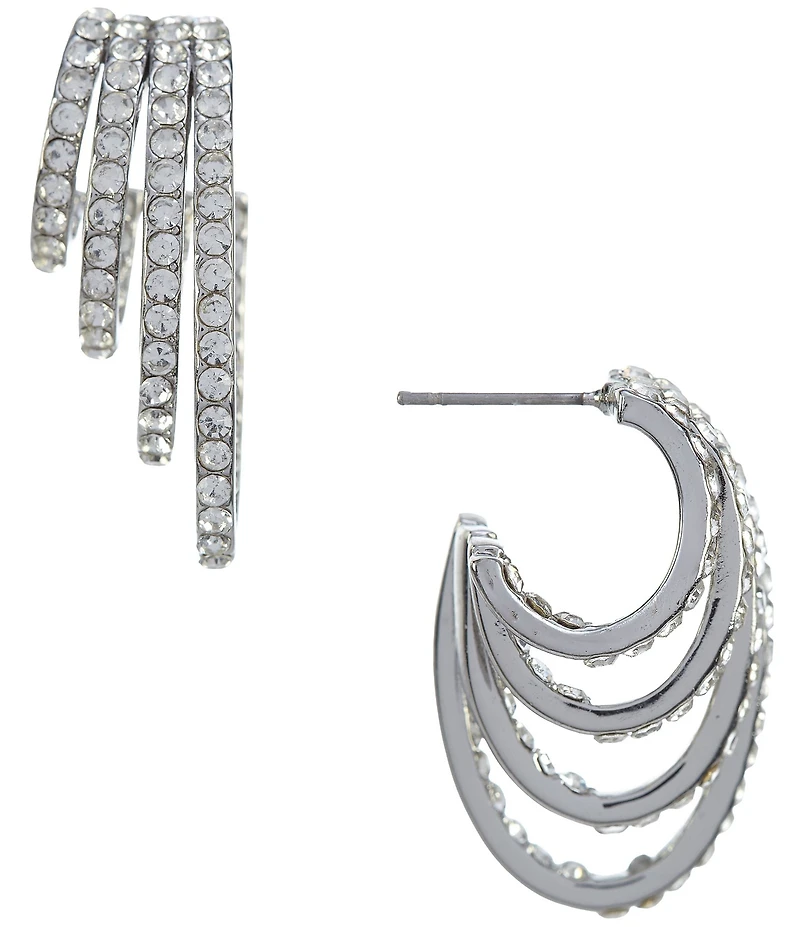 Cezanne Crystal Pave Graduating 4 Row Delicate Wire Hoop Earrings