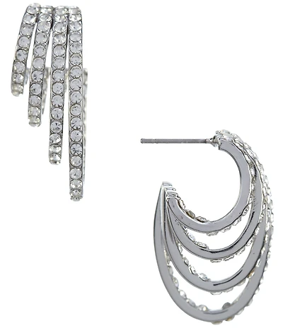 Cezanne Crystal Pave Graduating 4 Row Delicate Wire Hoop Earrings