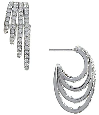 Cezanne Crystal Pave Graduating 4 Row Delicate Wire Hoop Earrings