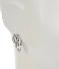 Cezanne Crystal Pave Graduating 4 Row Delicate Wire Hoop Earrings