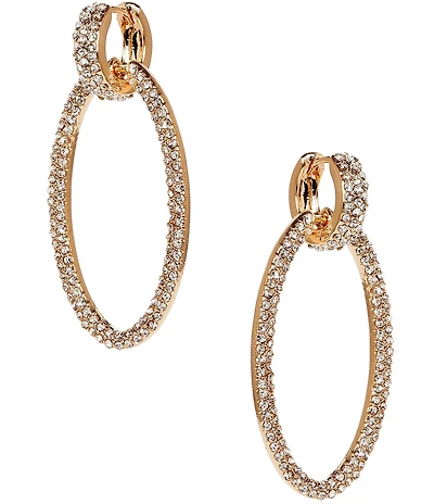 Cezanne Crystal Pave Huggie Hoop Oval Open Drop Earrings
