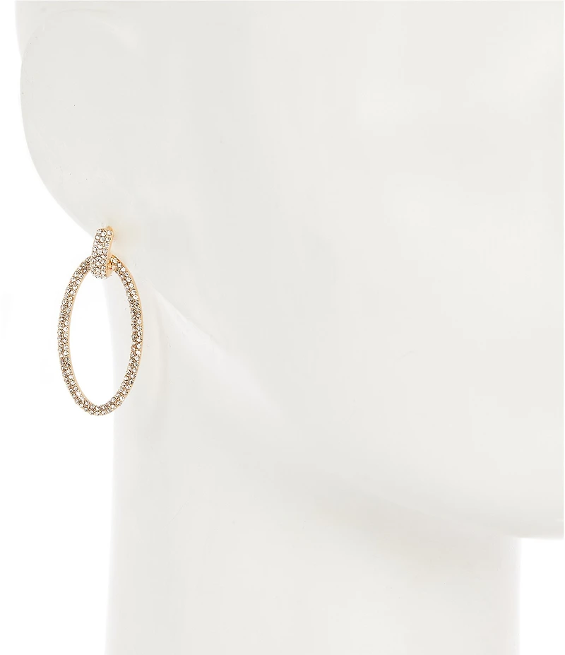 Cezanne Crystal Pave Huggie Hoop Oval Open Drop Earrings