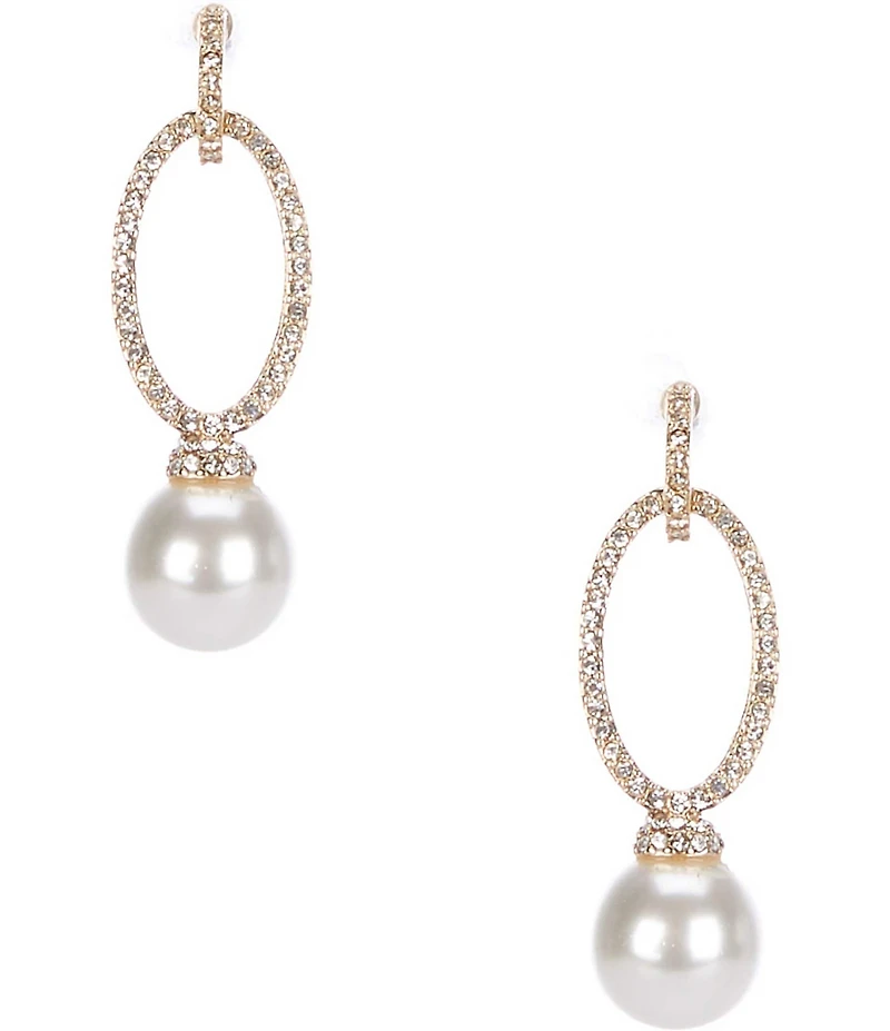 Cezanne Crystal Pave Oval Open Metal Pearl Orbital Drop Earrings