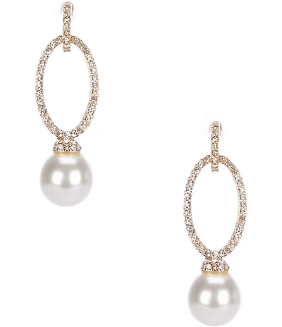 Cezanne Crystal Pave Oval Open Metal Pearl Orbital Drop Earrings