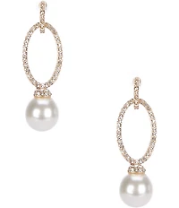 Cezanne Crystal Pave Oval Open Metal Pearl Orbital Drop Earrings