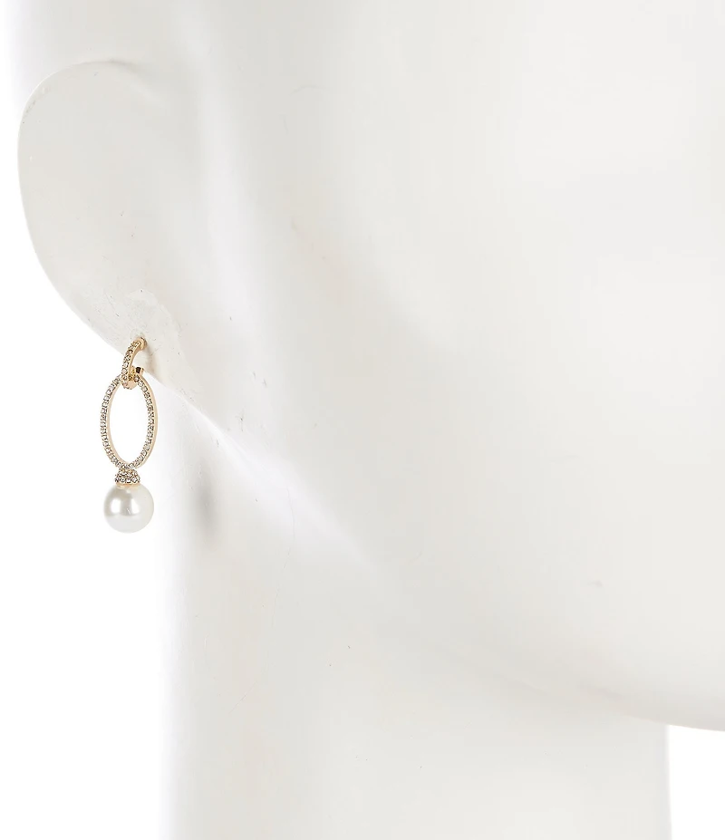 Cezanne Crystal Pave Oval Open Metal Pearl Orbital Drop Earrings