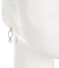 Cezanne Crystal Pave Oval Open Metal Pearl Orbital Drop Earrings