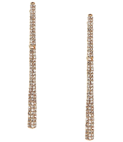 Cezanne Crystal Paved Tapered Metal Stick Drop Earrings