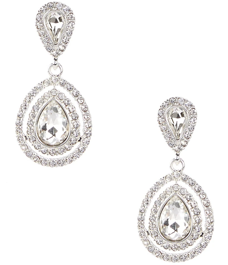 Cezanne Crystal Teardrop Stone Pave Double Drop Earrings
