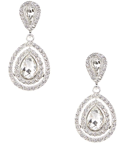 Cezanne Crystal Teardrop Stone Pave Double Drop Earrings