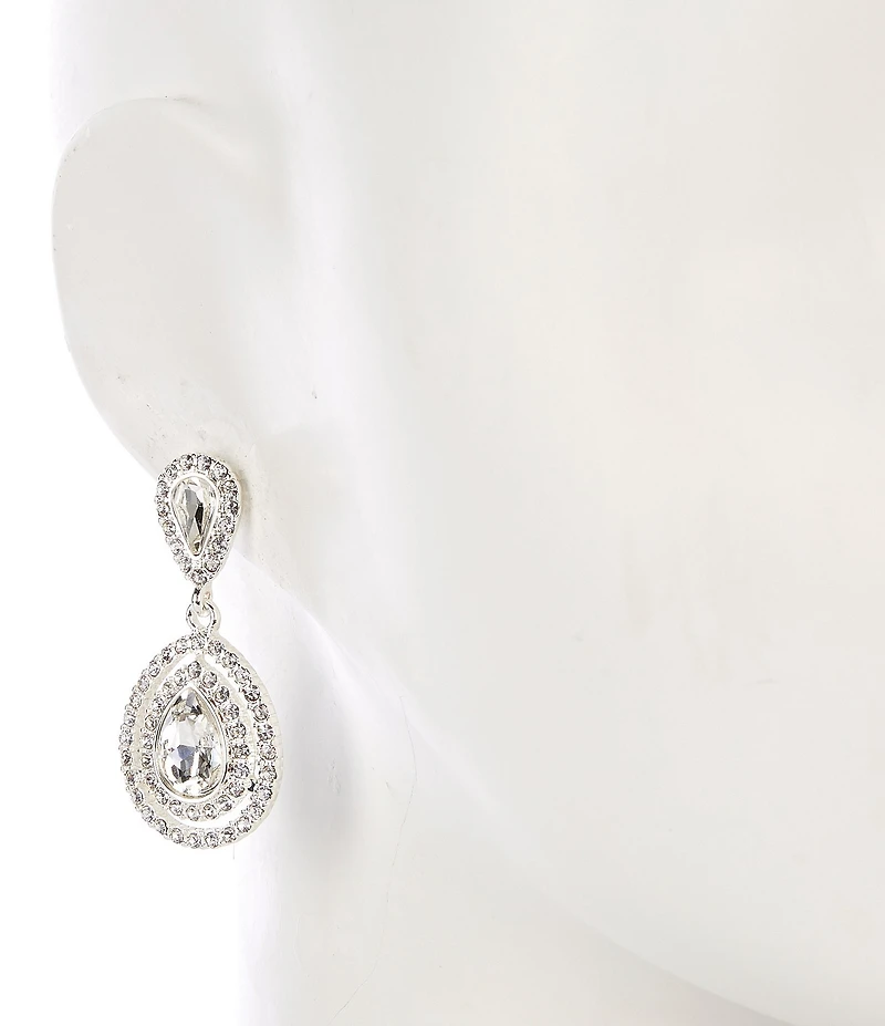 Cezanne Crystal Teardrop Stone Pave Double Drop Earrings