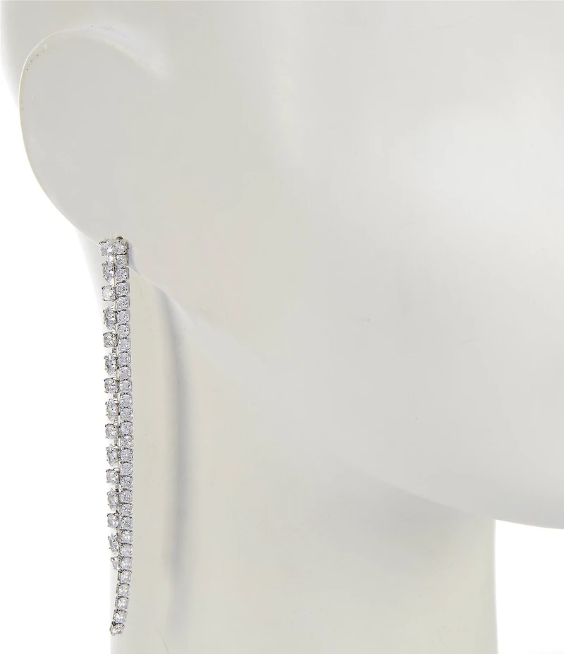 Cezanne CZ Navette & Round Rhinestone Chain Linear Earrings