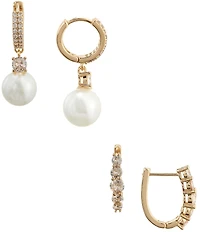 Cezanne CZ Pave Pearl Drop & Oval Huggie Hoop Earring Set