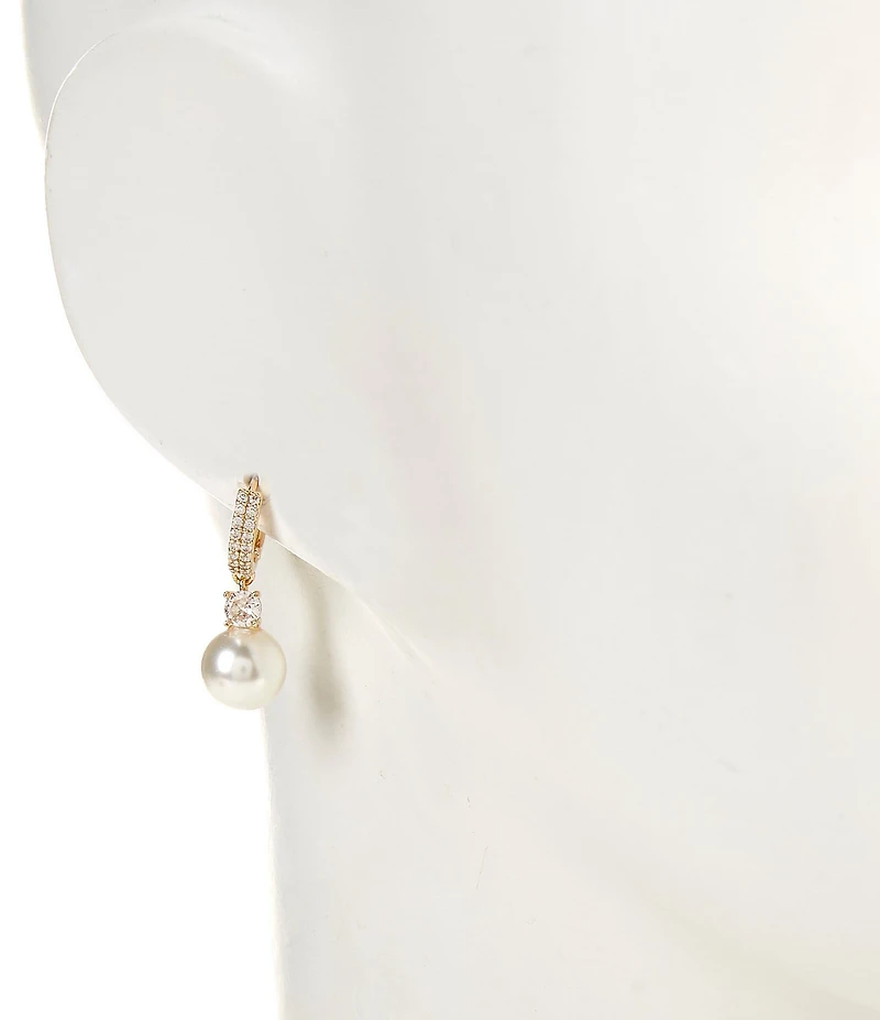 Cezanne CZ Pave Pearl Drop & Oval Huggie Hoop Earring Set