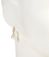 Cezanne CZ Pave Pearl Drop & Oval Huggie Hoop Earring Set