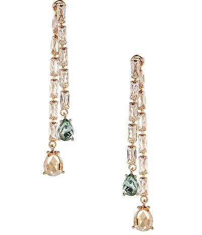 Cezanne CZ Rhinestone Chain Multi Color Teardrop Stone Front Back Earrings