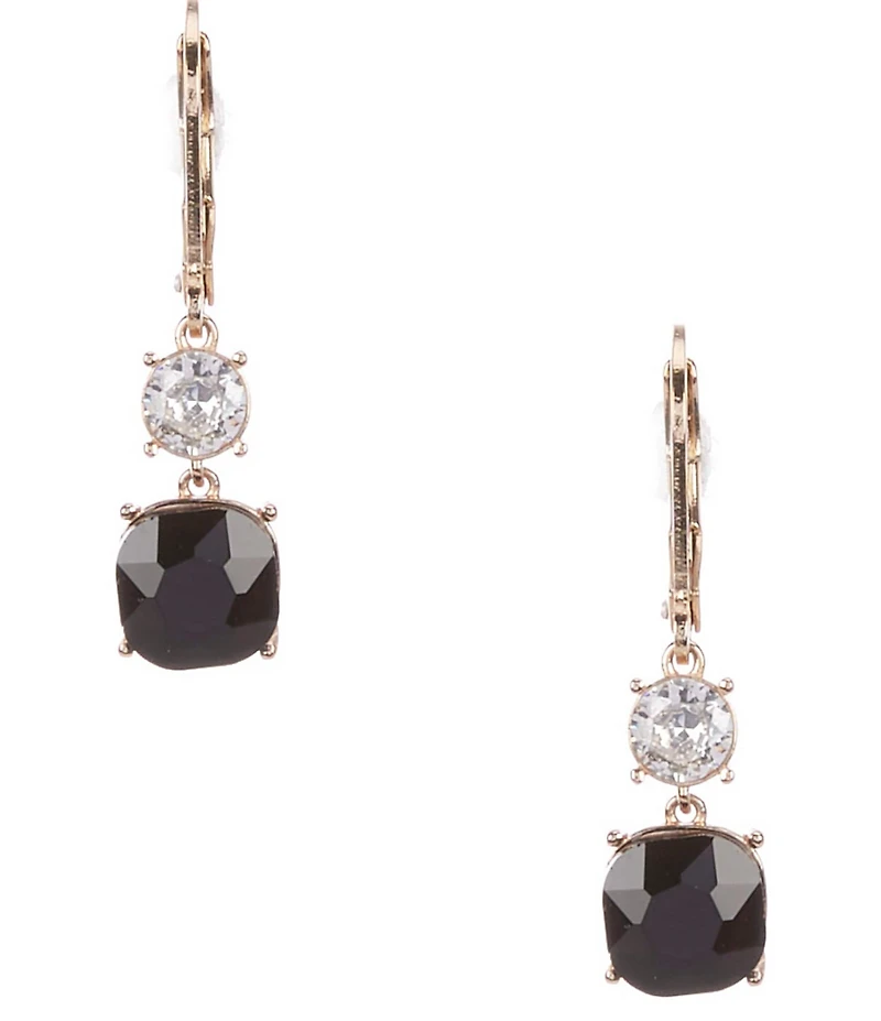 Cezanne CZ Round & Jet Square Stone Drop Earrings