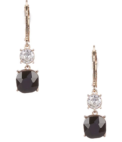 Cezanne CZ Round & Jet Square Stone Drop Earrings