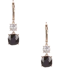 Cezanne CZ Round & Jet Square Stone Drop Earrings