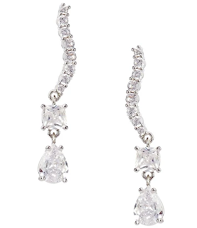 Cezanne Delicate Curved Metal Crystal Stone Drop Earrings