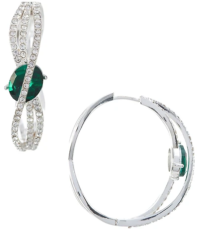 Cezanne Emerald Oval Crystal Pave Twisted Wire Hoop Earrings