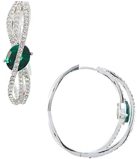 Cezanne Emerald Oval Crystal Pave Twisted Wire Hoop Earrings