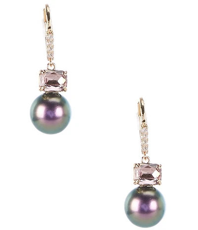 Cezanne Light Amethyst Rectangle Stone Pearl Drop Earrings