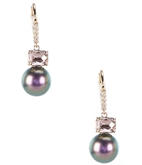 Cezanne Light Amethyst Rectangle Stone Pearl Drop Earrings