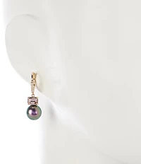 Cezanne Light Amethyst Rectangle Stone Pearl Drop Earrings