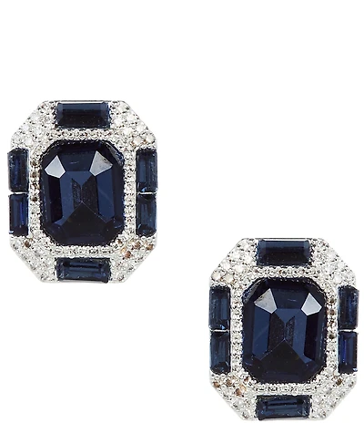 Cezanne Montana Rhinestone Pave Octagon Metal Stud Earrings