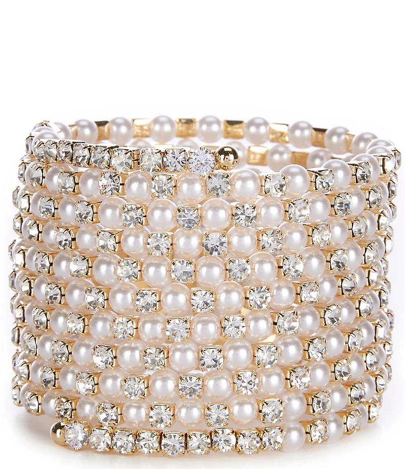 Cezanne Multi Row Crystal Pearl Coil Bracelet