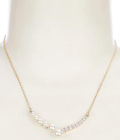 Cezanne Pearl & Crystal CZ Pave Bar Short Chain Collar Necklace