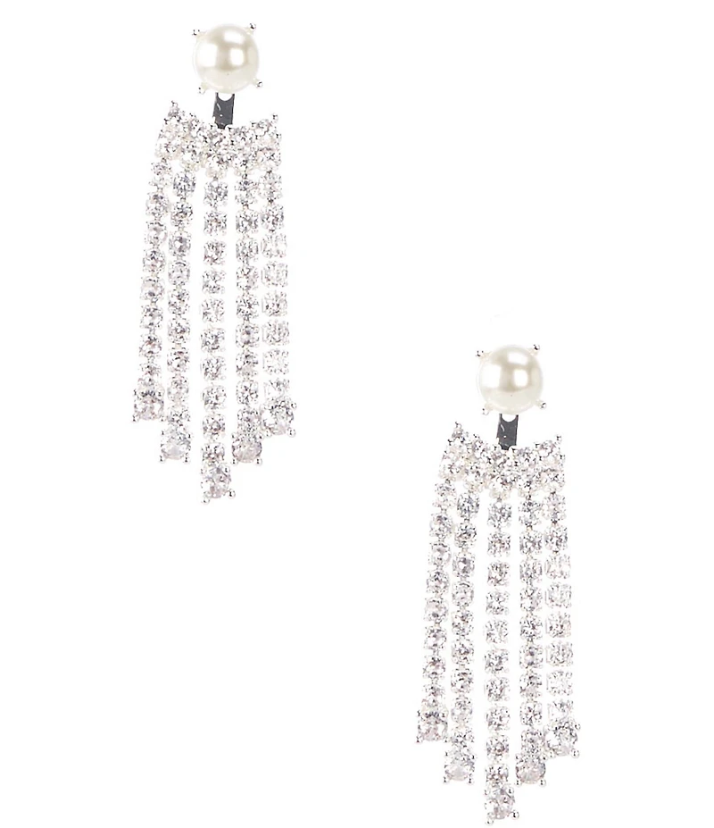 Cezanne Pearl Stud CZ Multi Rhinestone Chandelier Earrings