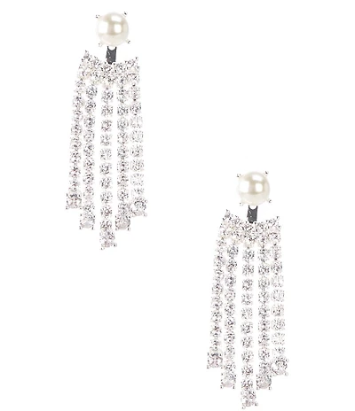 Cezanne Pearl Stud CZ Multi Rhinestone Chandelier Earrings