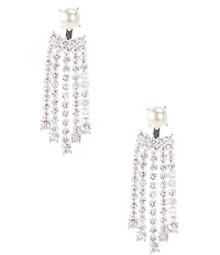 Cezanne Pearl Stud CZ Multi Rhinestone Chandelier Earrings