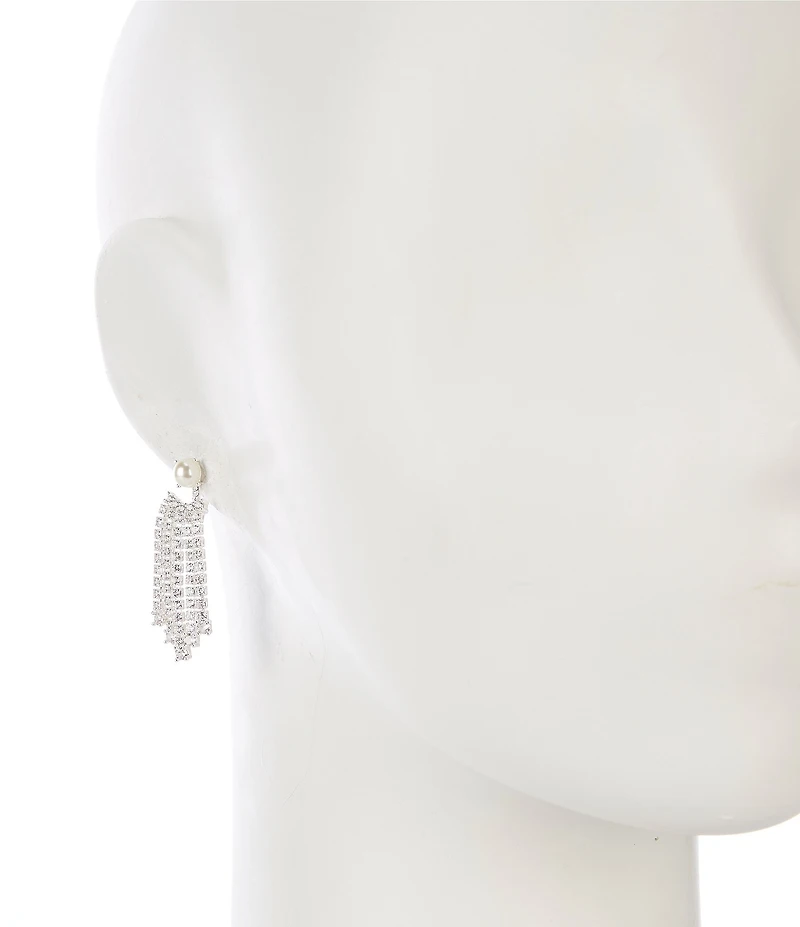 Cezanne Pearl Stud CZ Multi Rhinestone Chandelier Earrings