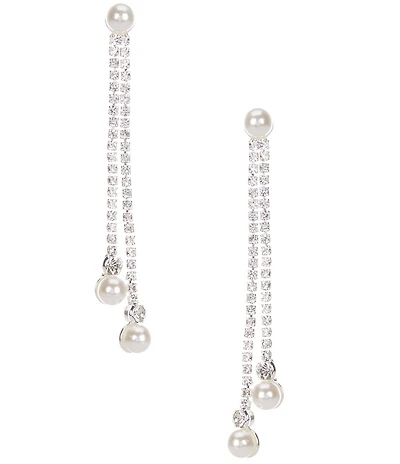 Cezanne Pearl Tassel Rhinestone Linear Earrings