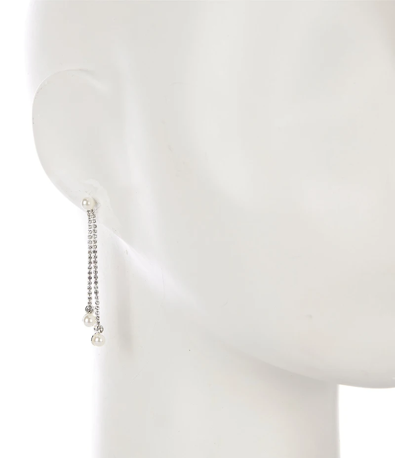 Cezanne Pearl Tassel Rhinestone Linear Earrings