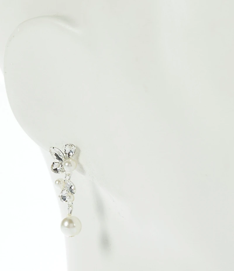 Cezanne Petite Pearl Rhinestone Mixed Linear Earrings