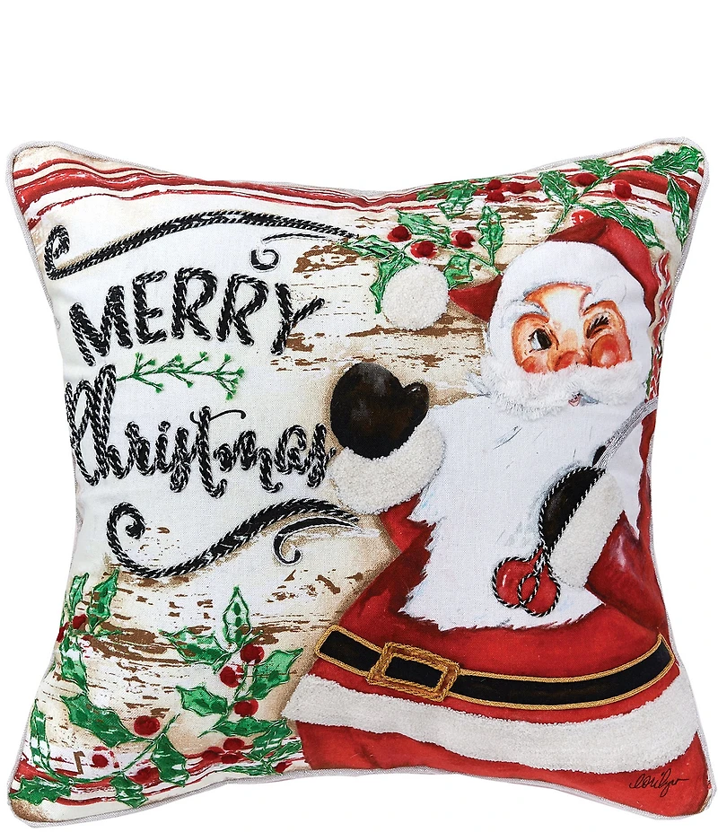 C&F Home Holiday Collection Merry Christmas Santa Printed and Embroidered Throw Pillow