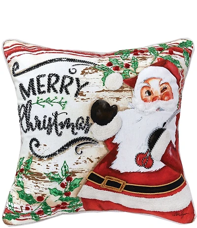 C&F Home Holiday Collection Merry Christmas Santa Printed and Embroidered Throw Pillow