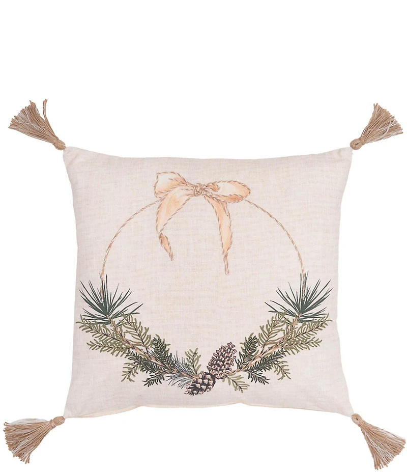 C&F Home Holiday Collection Pinecone Wreath Tassels Trim Decorative Throw Pillow