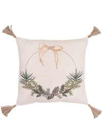 C&F Home Holiday Collection Pinecone Wreath Tassels Trim Decorative Throw Pillow